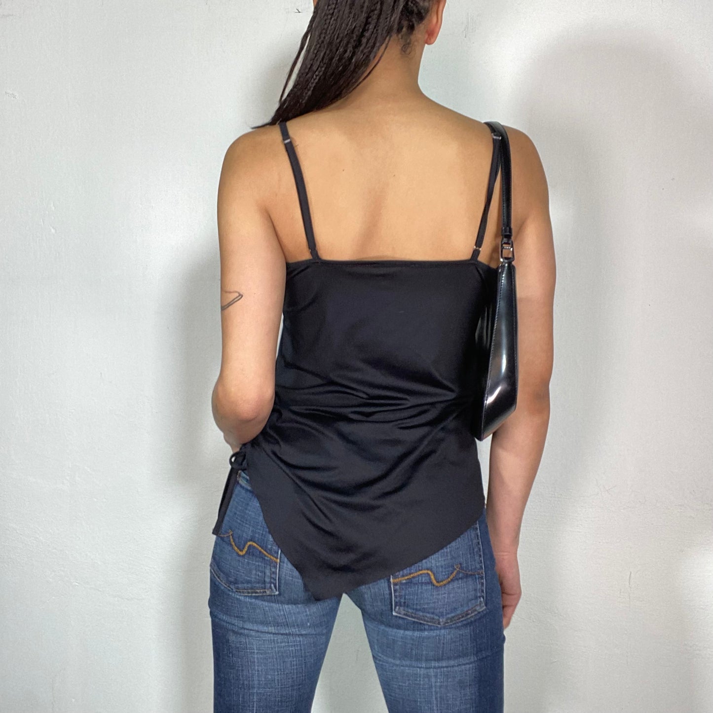 Vintage 2000's Model Off Duty Black Long Cami Top with Triangle Hem (S)