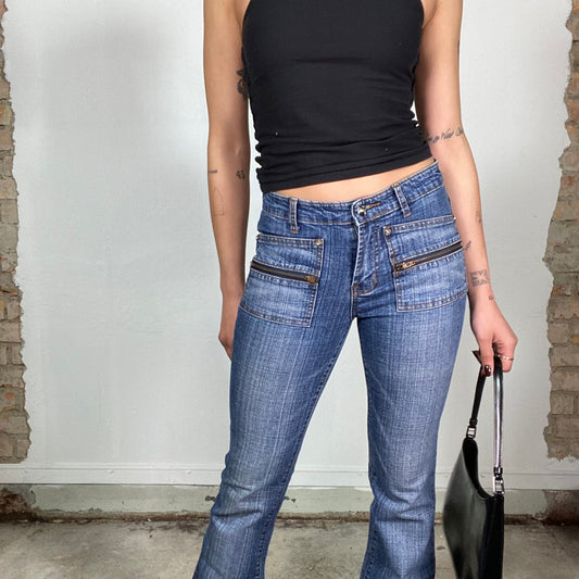 Vintage 2000's Grunge Flared Jeans with Zipper Pockets (S)