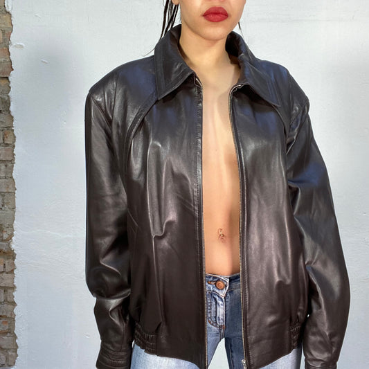 Vintage 2000's Model Off Duty Black Baggy Leather Jacket (L)