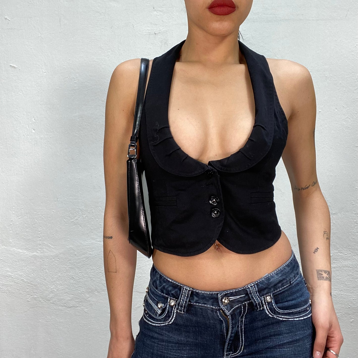 Vintage 2000's Grunge Black Racer Back Vest with Round Neckline (S)