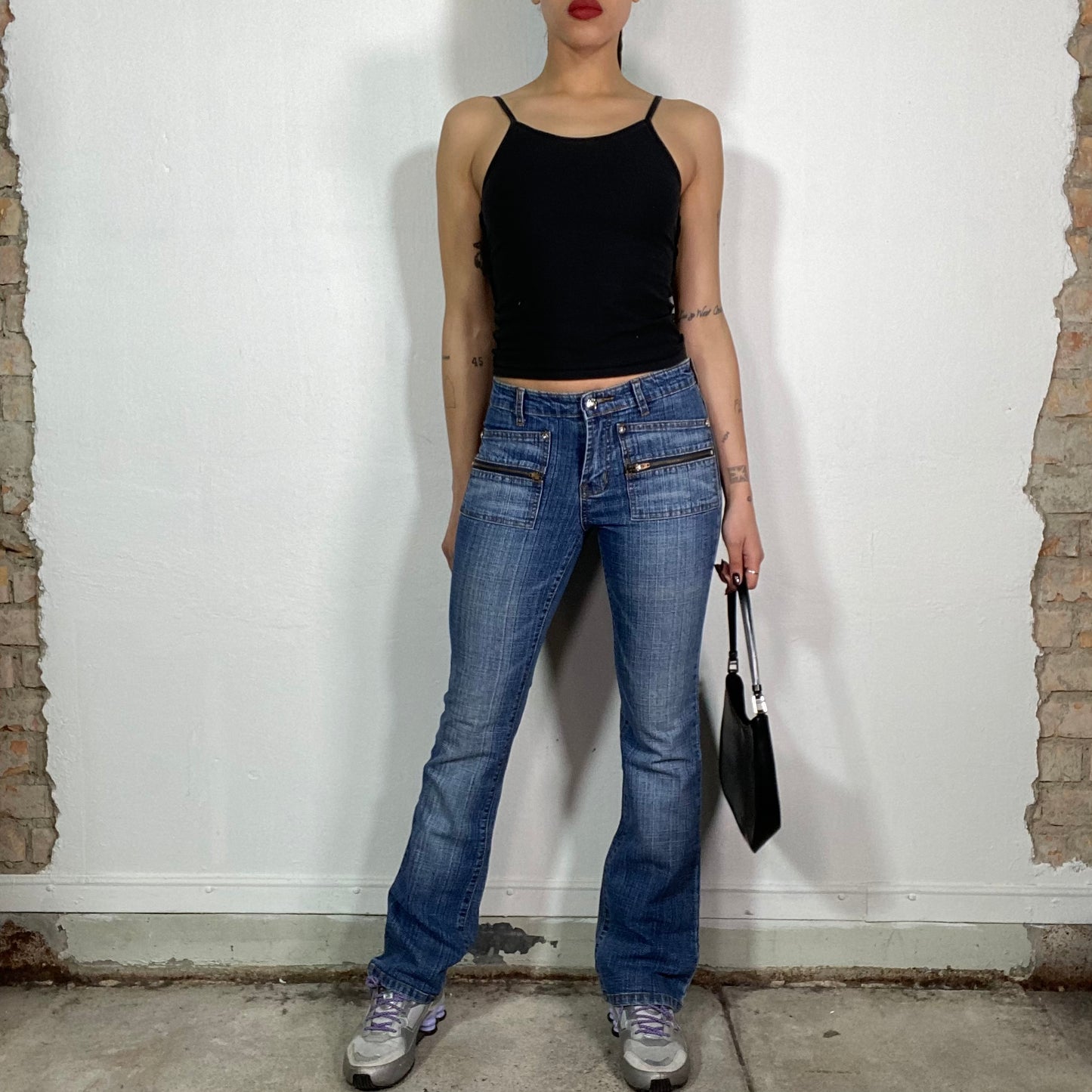 Vintage 2000's Grunge Flared Jeans with Zipper Pockets (S)