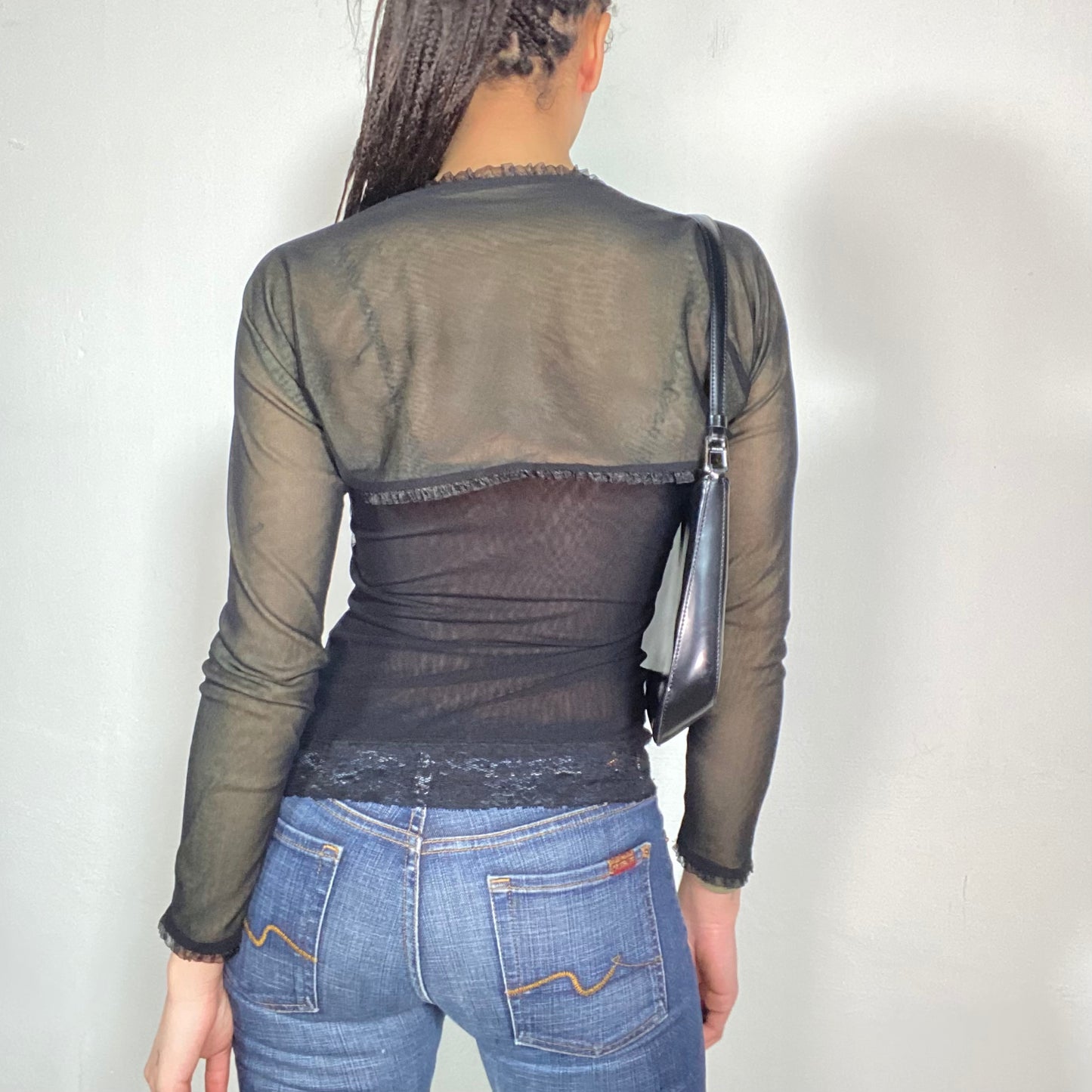 Vintage 2000's Grunge Khaki Cami Top with Black Mesh Bolero (S)