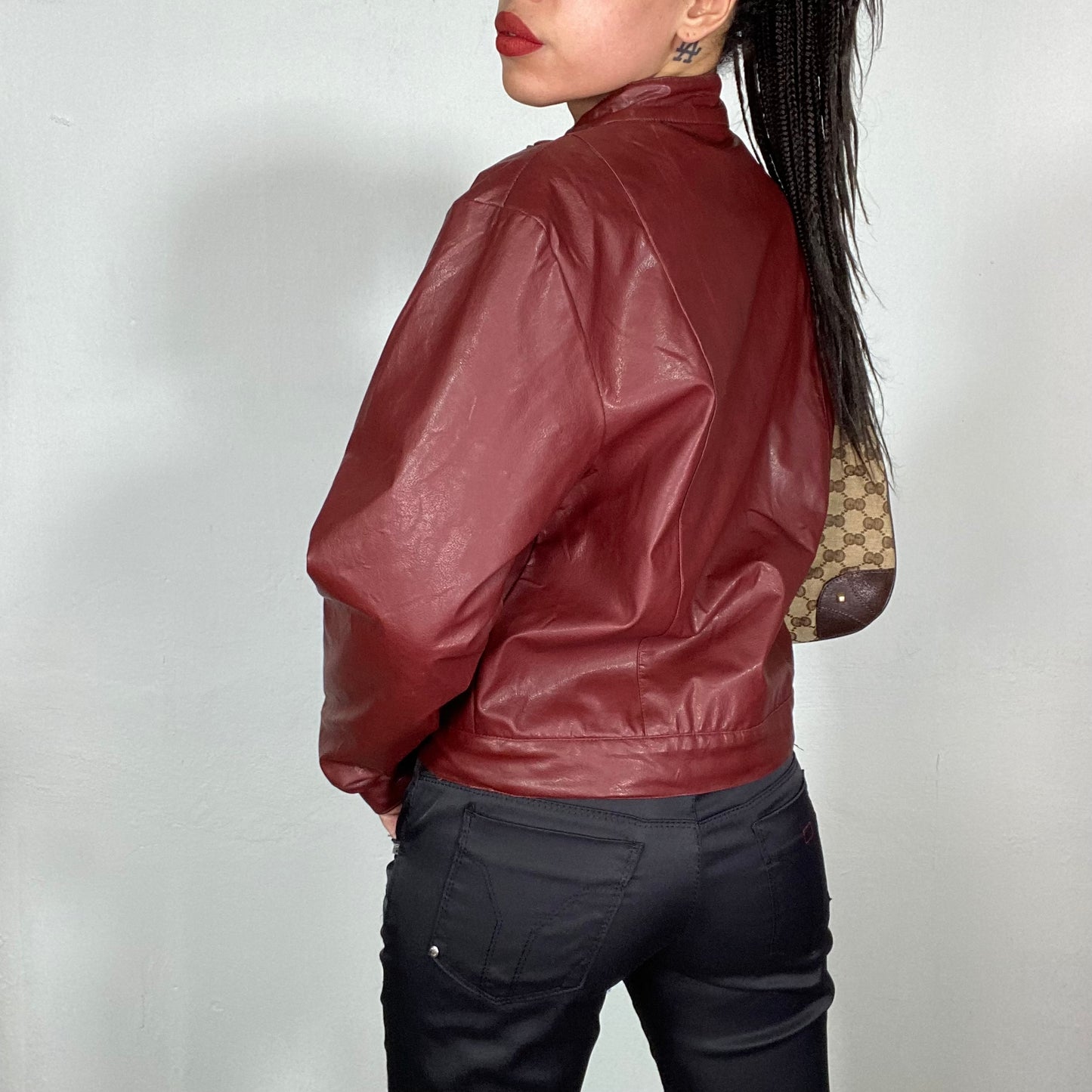 Vintage 2000's Bella Hadid Red Faux  Leather Racer Jacket (M)