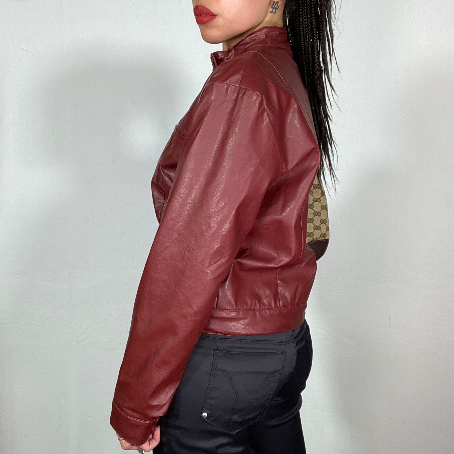 Vintage 2000's Bella Hadid Red Faux  Leather Racer Jacket (M)