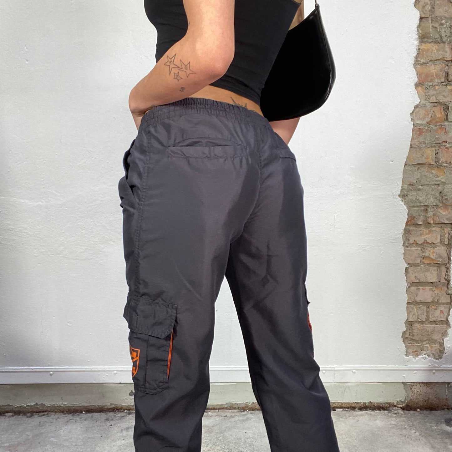 Vintage 2000's Streetstyle Grey Sweat Pants with Orange Details (S)