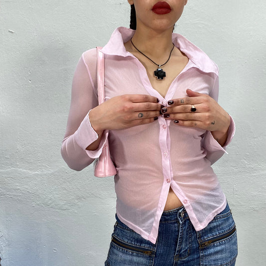 Vintage 2000's Fairy Baby Pink Mesh Button Up (S)