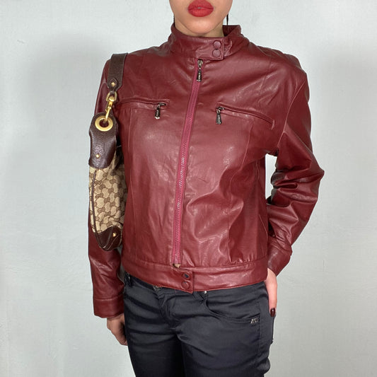 Vintage 2000's Bella Hadid Red Faux Leather Racer Jacket (M)