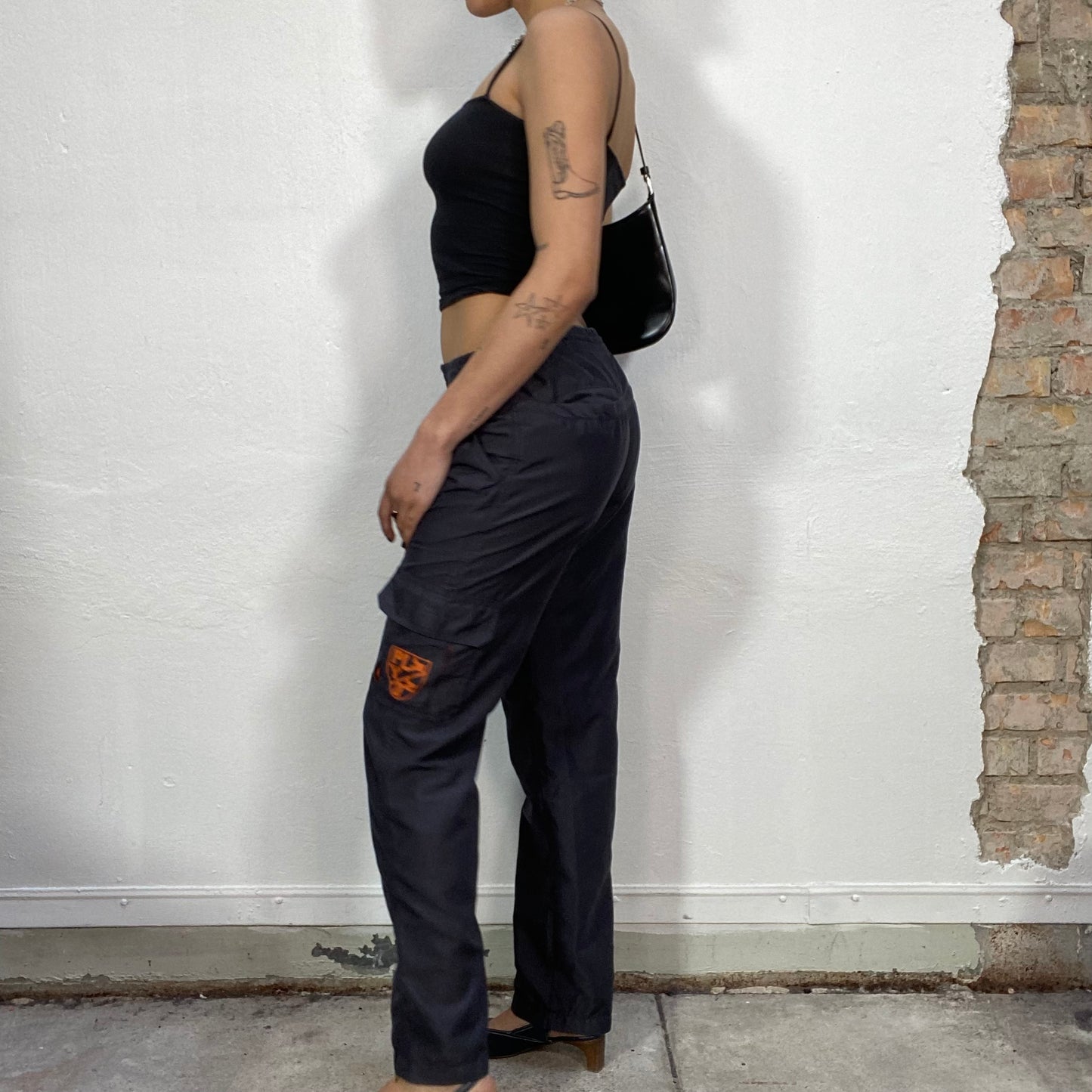 Vintage 2000's Streetstyle Grey Sweat Pants with Orange Details (S)