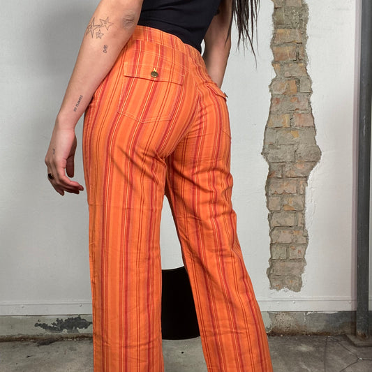 Vintage 90's Hippie Orange Striped Straight Leg Pants (S)