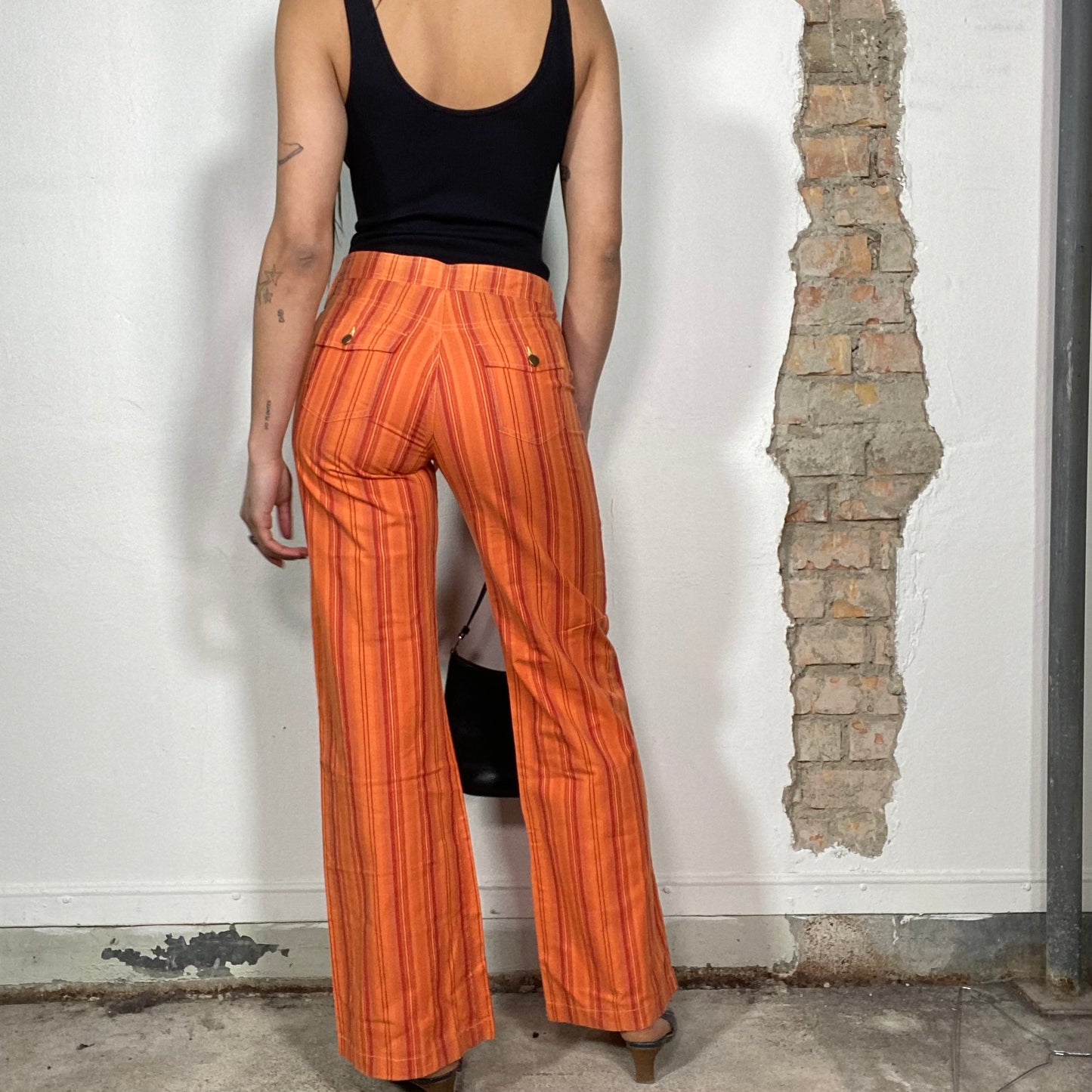 Vintage 90's Hippie Orange Striped Straight Leg Pants (S)