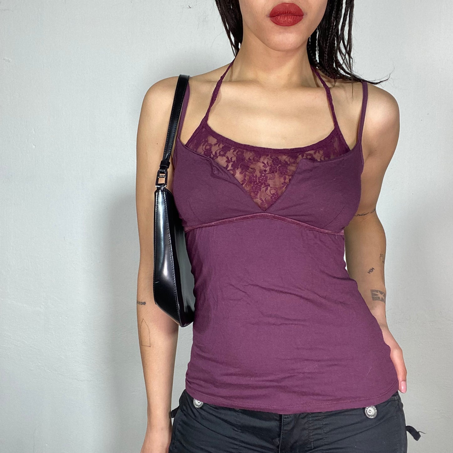 Vintage 2000's Downtown Girl Purple Cami top with Lace Detail (S)