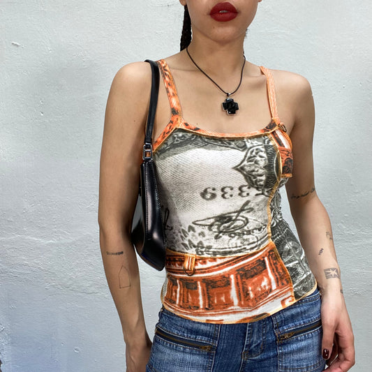 Vintage 2000's Grunge Orange and Grey Patchwork Top (S)