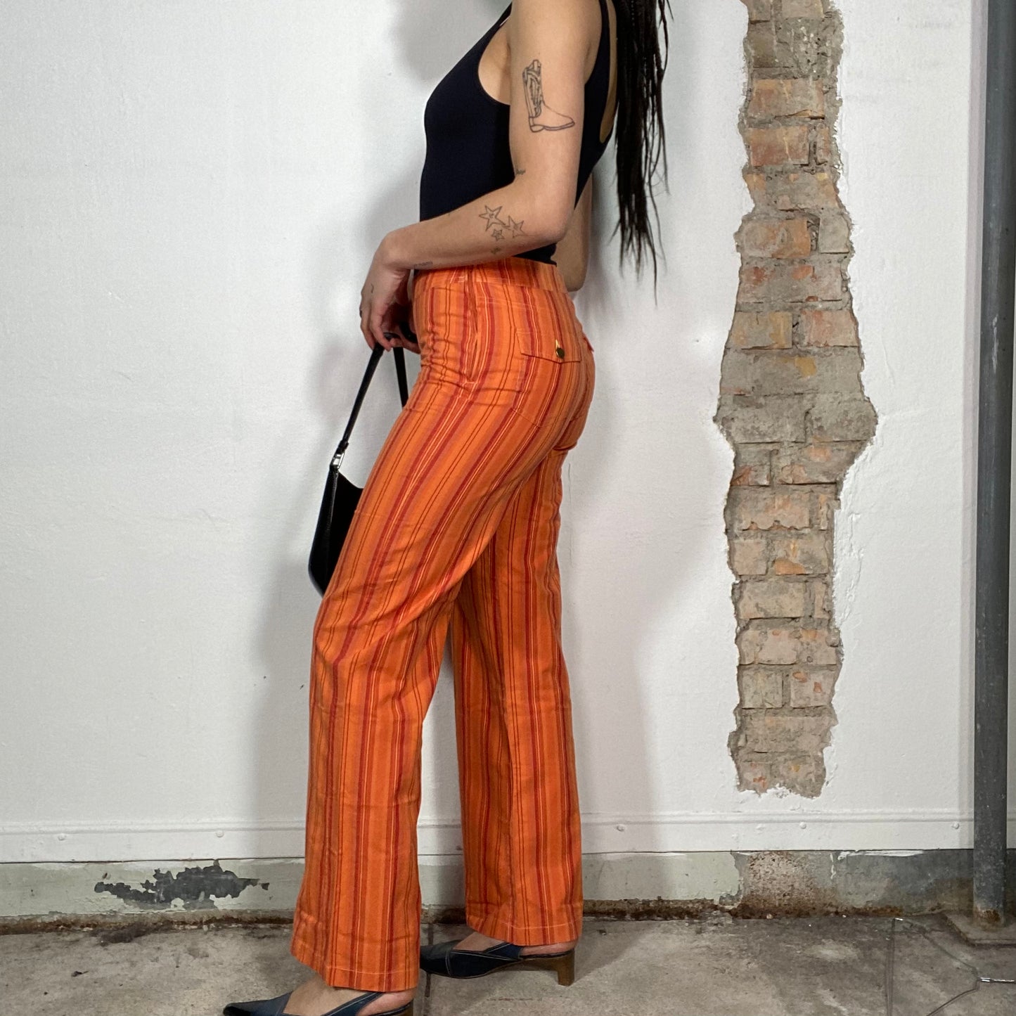 Vintage 90's Hippie Orange Striped Straight Leg Pants (S)