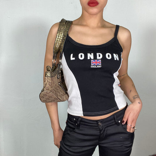 Vintage 2000's Model Off Duty Black and White 'London' Top (S)