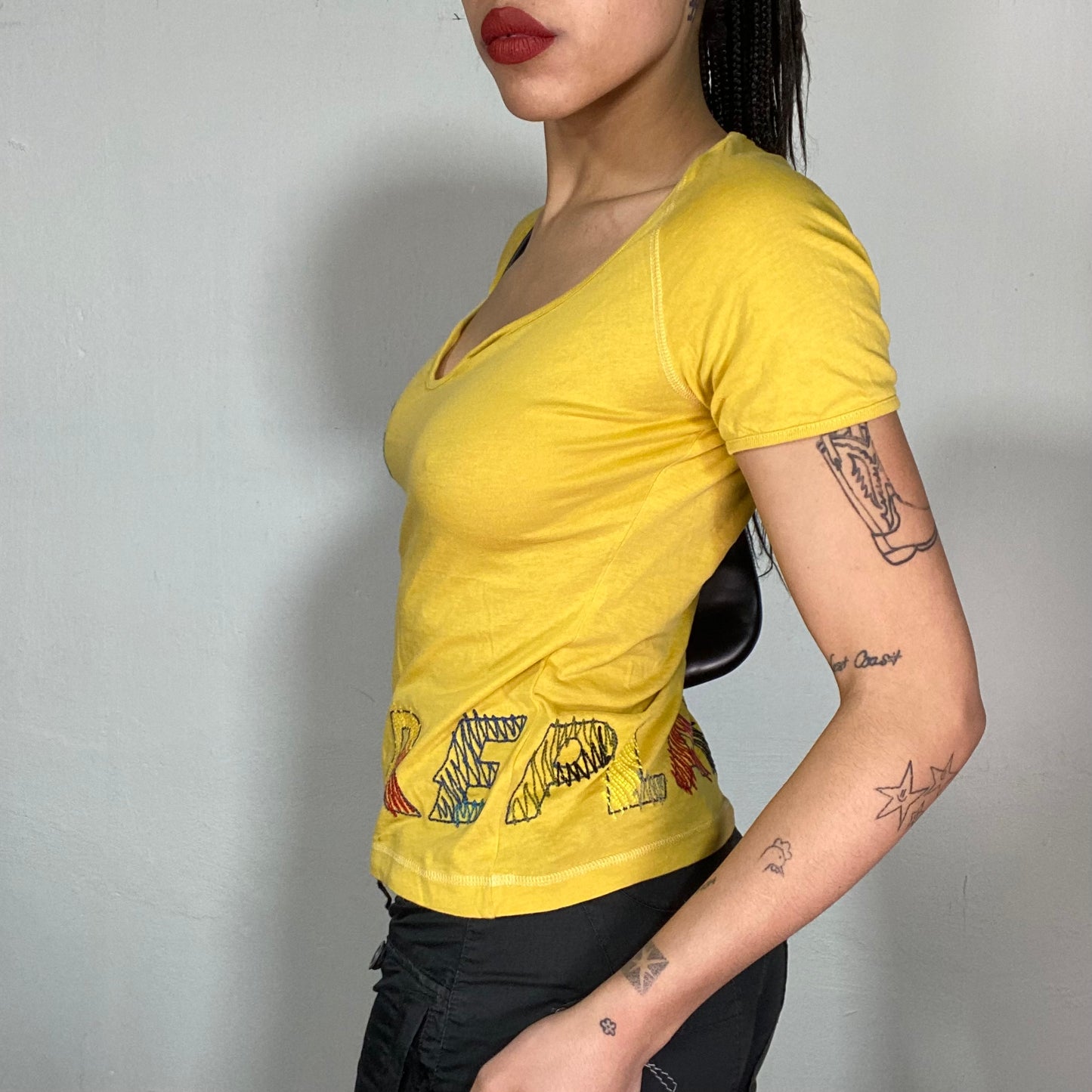 Vintage 2000's Surfer Yellow Shirt with 'Replay' Embroidery (S)