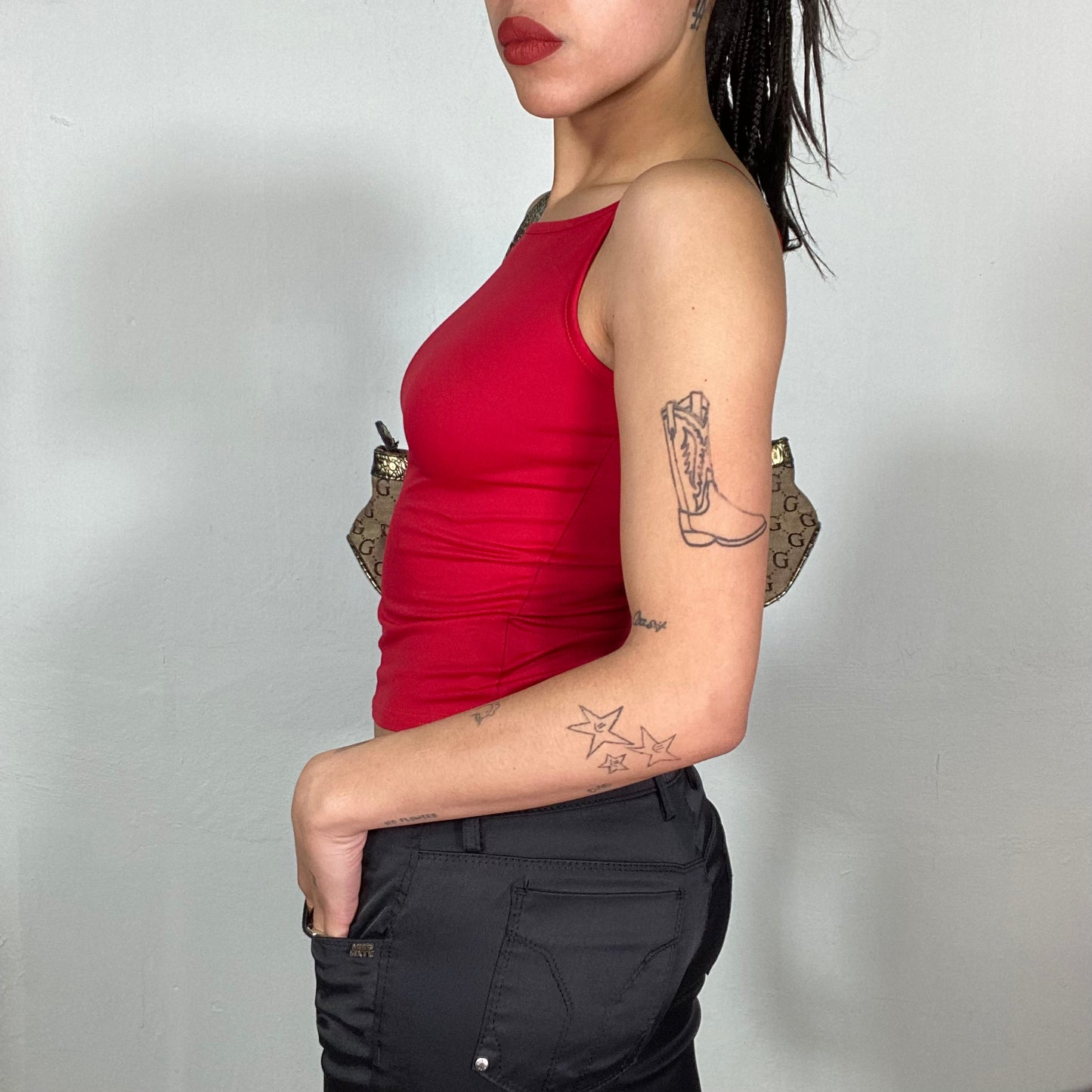 Vintage 90's Model Off Duty Red High Neck Top (S)