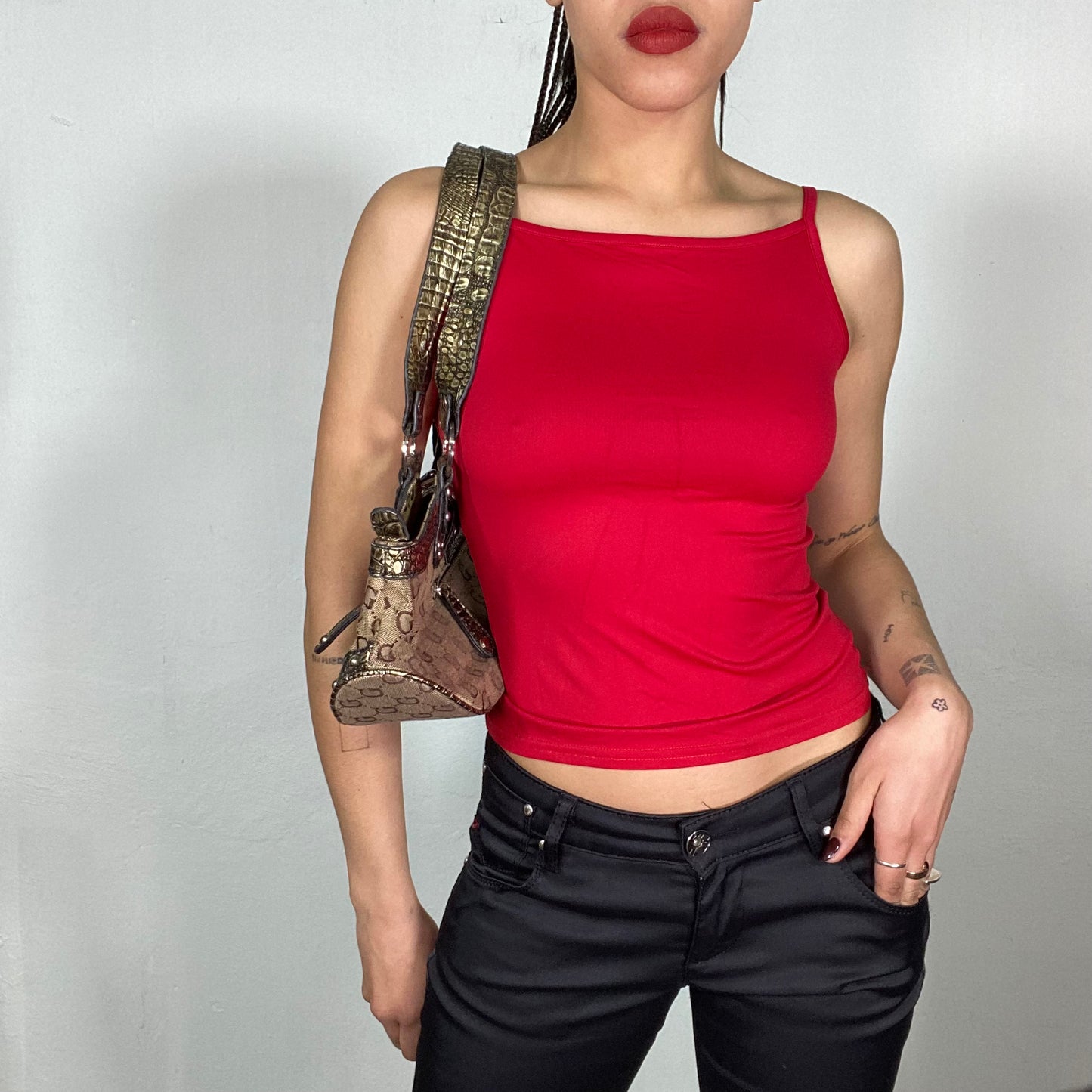 Vintage 90's Model Off Duty Red High Neck Top (S)