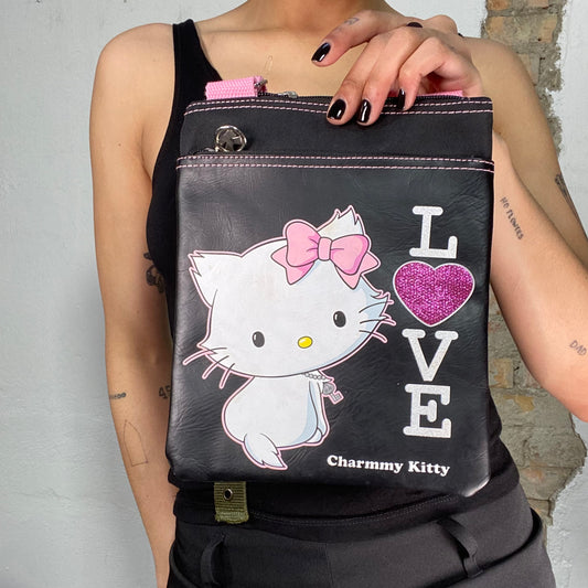 Vintage 2000's Indie Kid 'Charmmy Kitty' Crossbody Bag with Pink Straps