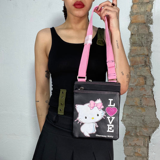Vintage 2000's Indie Kid 'Charmmy Kitty' Crossbody Bag with Pink Straps