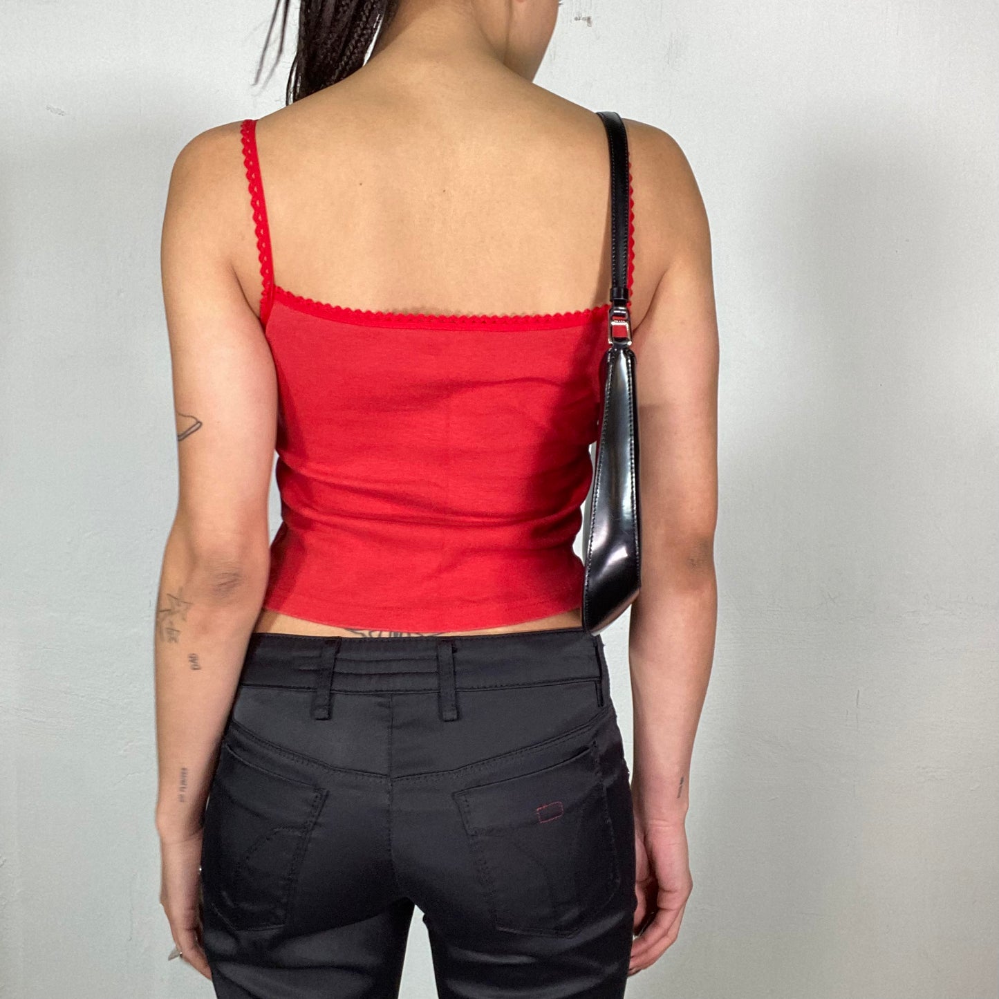 Vintage 2000's Sporty Red Crop top with '33' Print with Rhinestone Details (S/M)