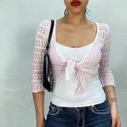 Vintage 90's Fairy Baby Pink Crochet Bolero (S)