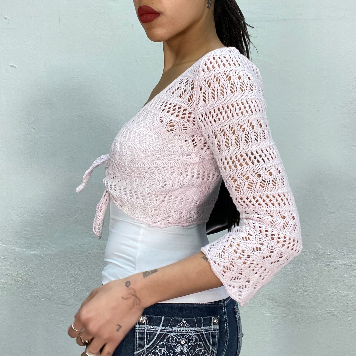 Vintage 90's Fairy Baby Pink Crochet Bolero (S)