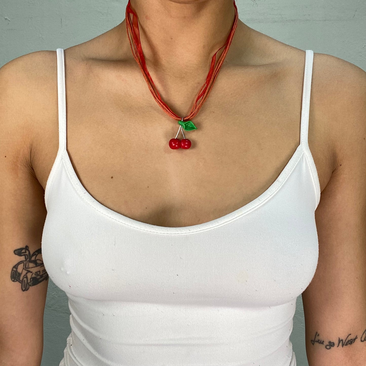 Vintage 2000's Red Ribbon Necklace with Cherry Pendant