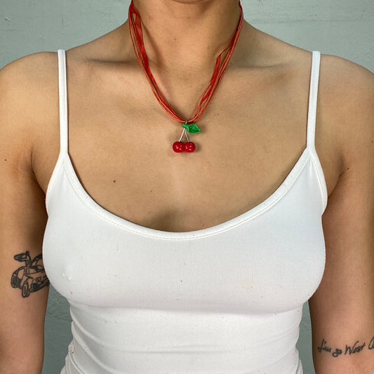 Vintage 2000's Red Ribbon Necklace with Cherry Pendant