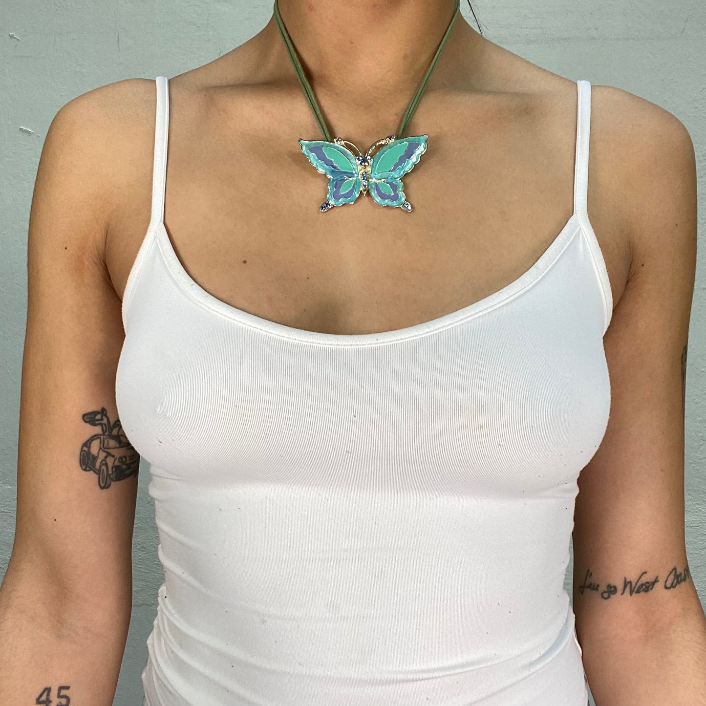 Vintage 2000's Downtown Girl Necklace with Big Blue Butterfly Pendant