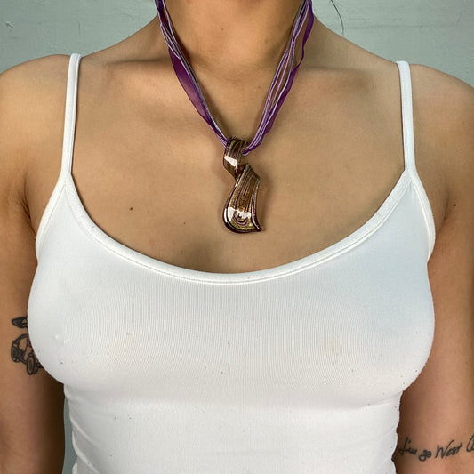 Vintage 2000's Downtown Girl Purple Ribbon Necklace with Glass Swirly Pendant