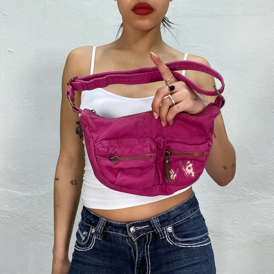 Vintage 2000's Grunge Magenta Shoulder Bag with Pockets