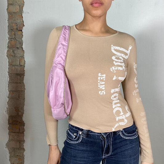 Vintage 2000's Skater Beige Longsleeve with 'Don't Touch' Print (S)