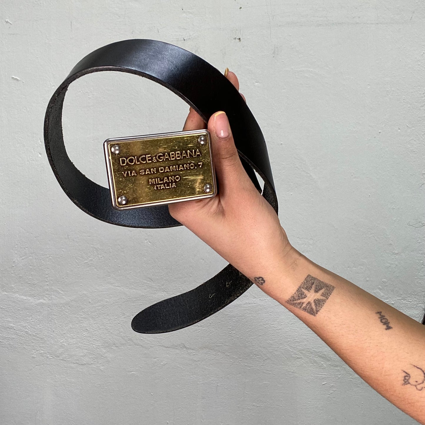 Vintage 2000's Dolce Cabana Black Leather Belt with Golden Chunky Buckle