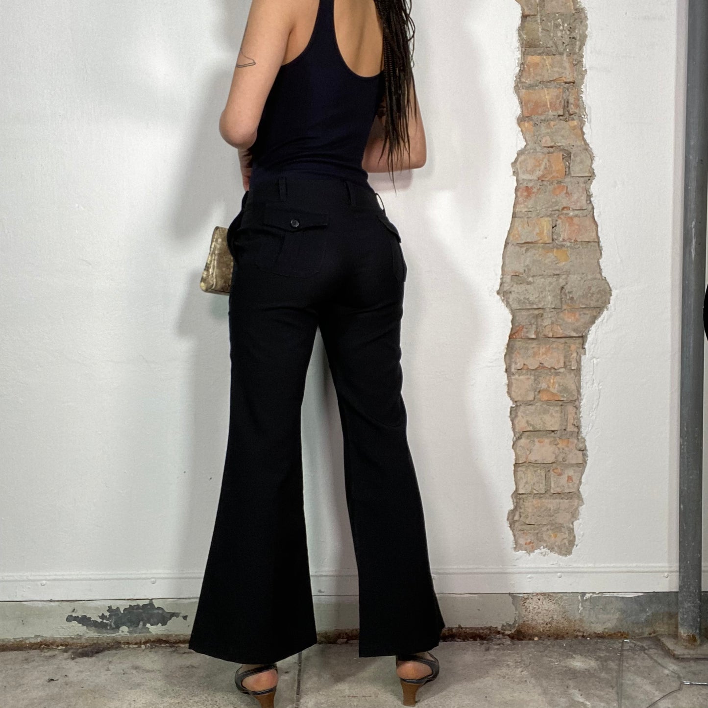 Vintage 2000's Classy Black Flared Suit Pants (S)