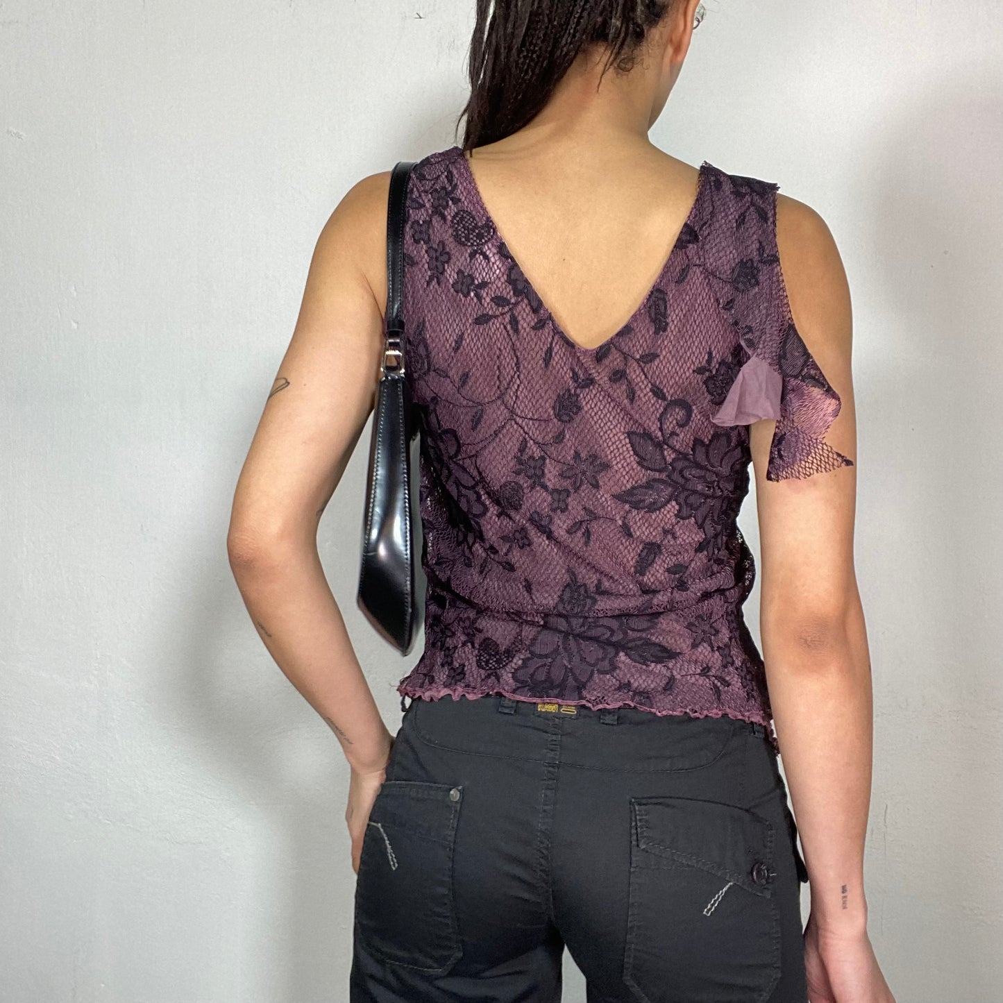 Vintage 2000's Fairy Dark Purple Lace Top with Ruffle Hem (S/M)