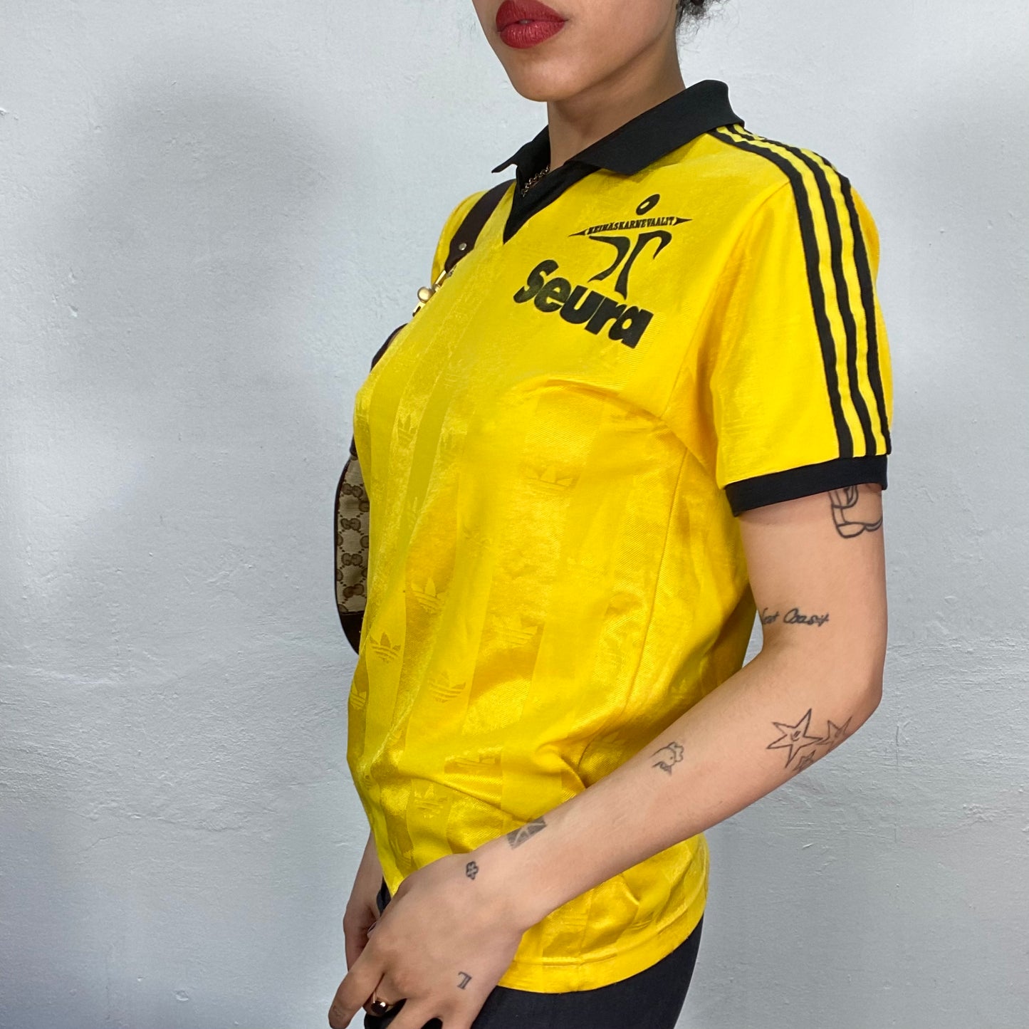 Vintage 2000's Adidas Yellow Sporty Shirt with Logo Back Print (M)