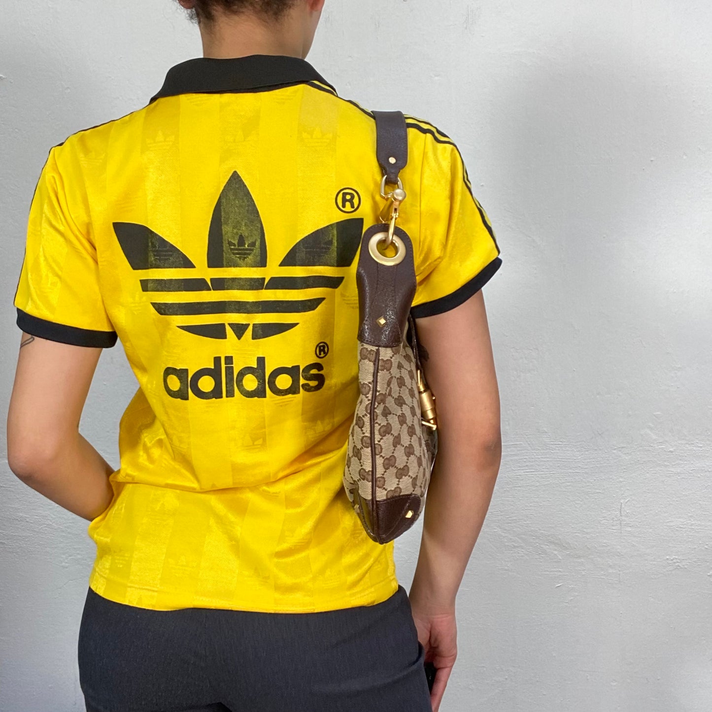 Vintage 2000's Adidas Yellow Sporty Shirt with Logo Back Print (M)