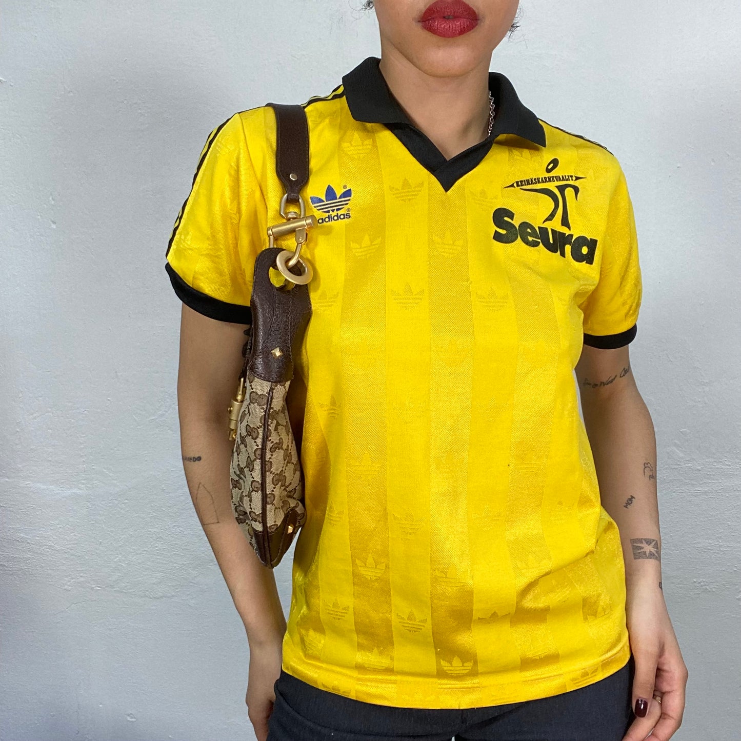 Vintage 2000's Adidas Yellow Sporty Shirt with Logo Back Print (M)