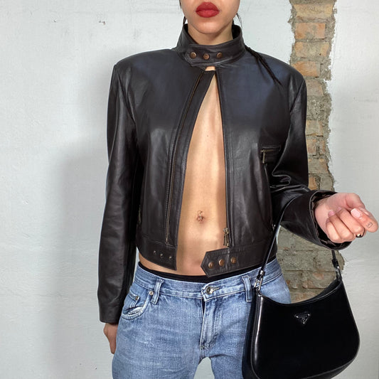 Vintage 2000's Model Off Duty Brown Cropped Leather Jacket (S)