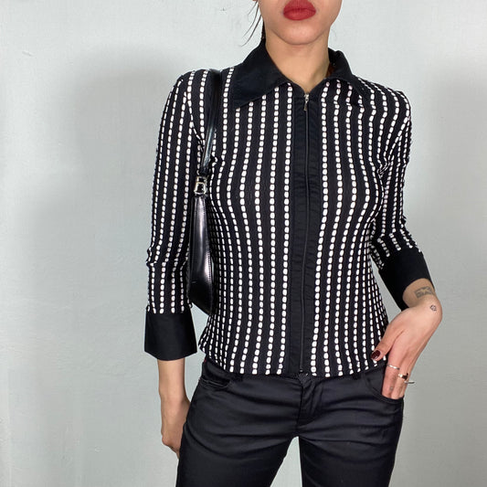 Vintage 2000's Downtown Girl Black and White Zipper Blouse (S)