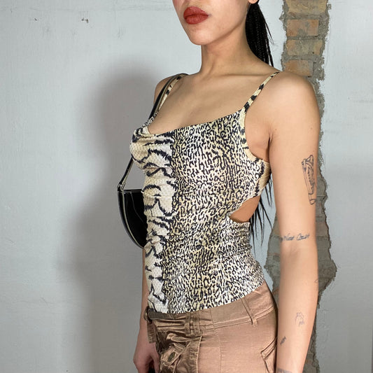 Vintage 2000's Clubwear Leo and Tiger Prin Top with Open Back (S)