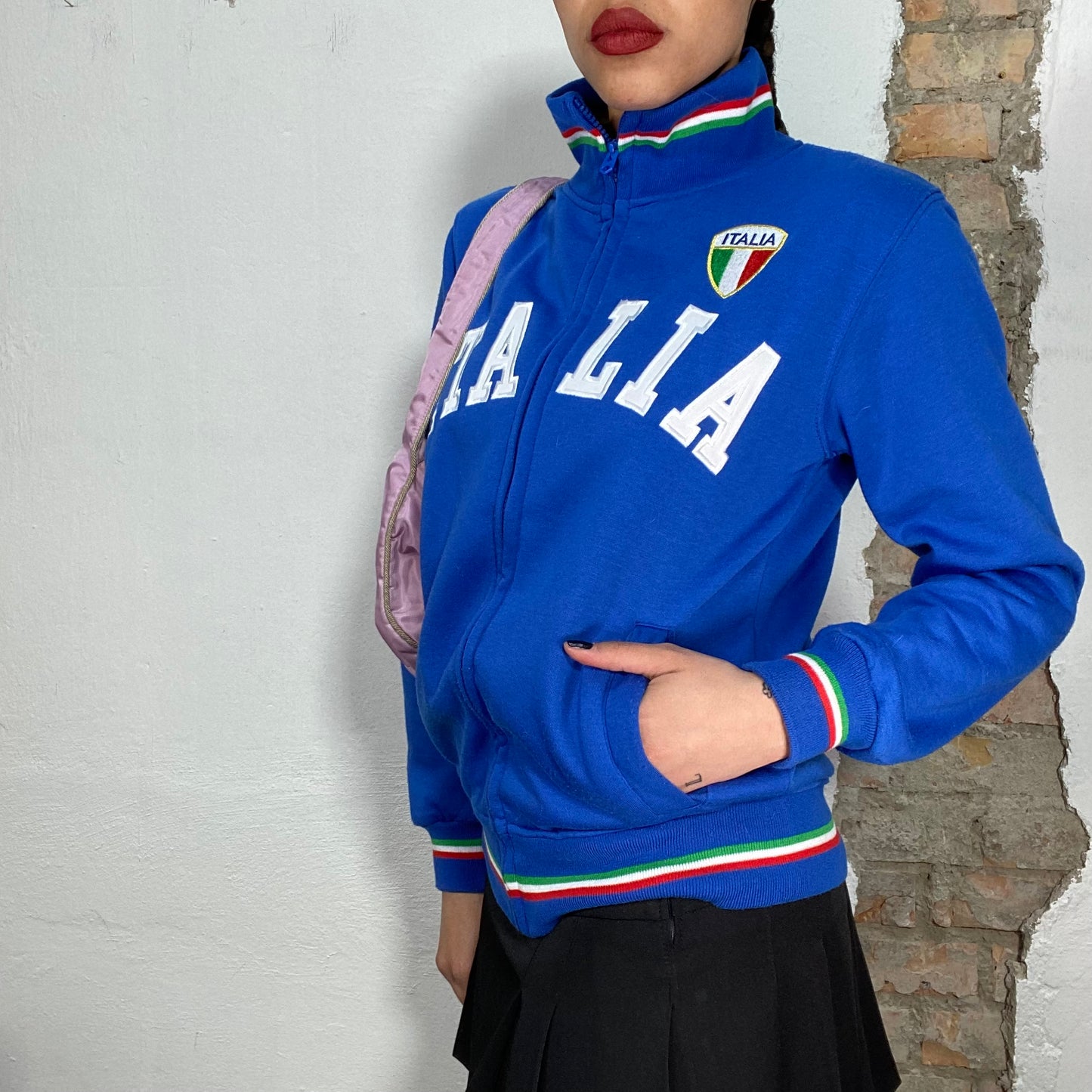 Vintage 90's Streetstyle Blue Italia Zip Up Sweater (S/M)