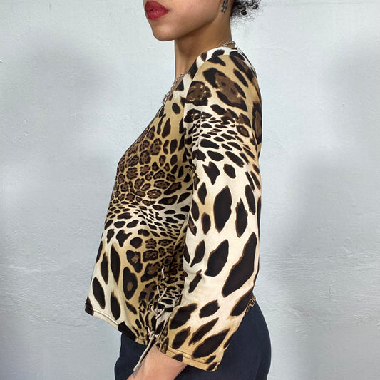 Vintage 2000's Leo Print Midi Sleeve Top (M/L)