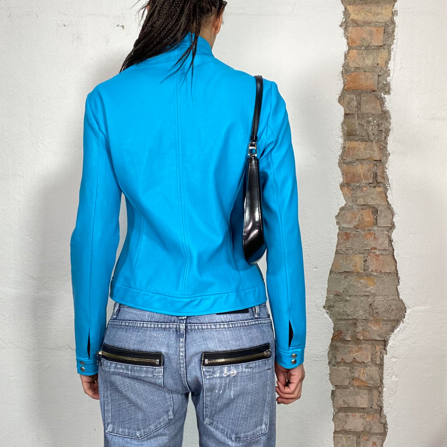 Vintage 2000's Funky Turquoise Faux Leather Jacket (S/M)