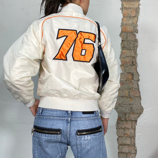 Vintage 2000's Sporty White Bomber Jacket with '75' Back Print (M)