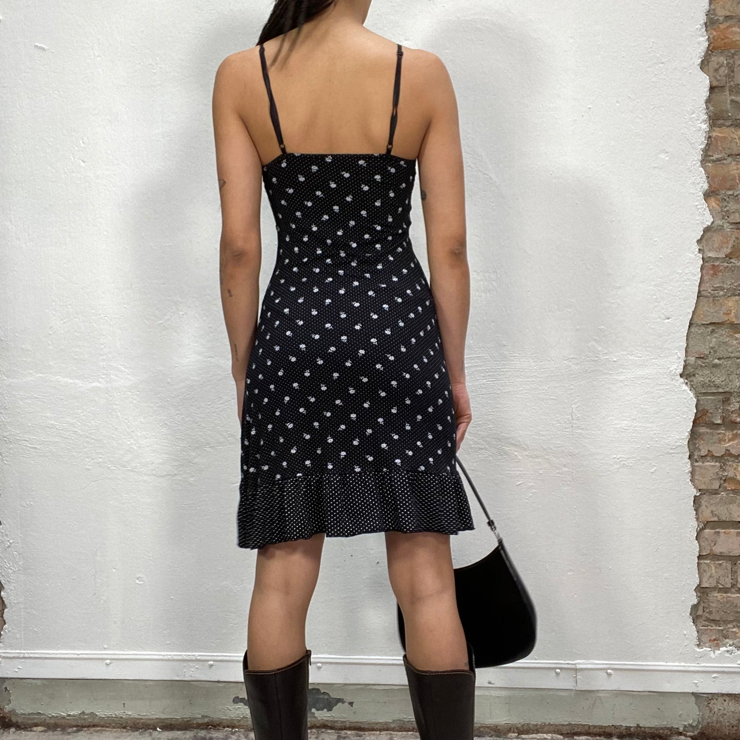 Vintage 2000's Lingerie Black Dress with Polka Dots (S)