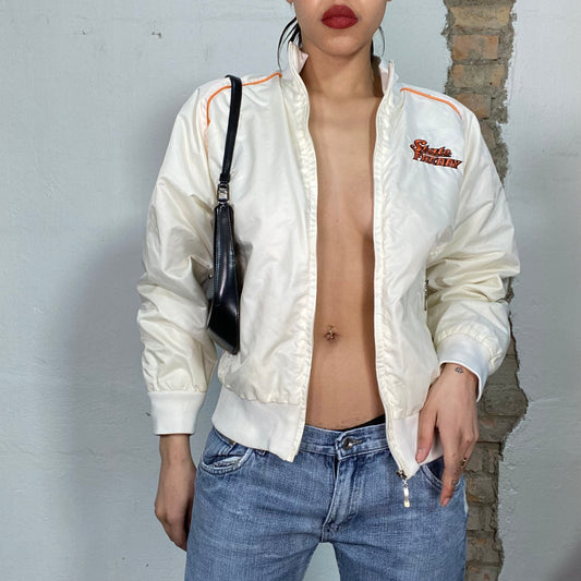 Vintage 2000's Sporty White Bomber Jacket with '75' Back Print (M)