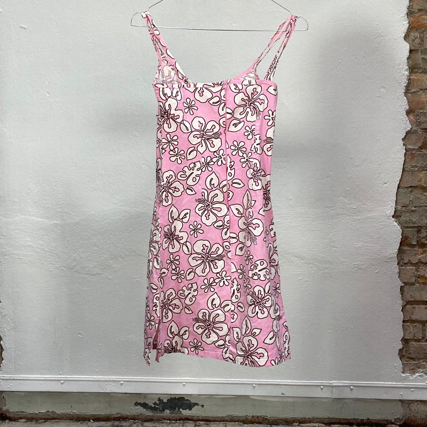 Vintage 2000's Surfer Pink Mini Dress with Hibiscus Print (XXS/XS)