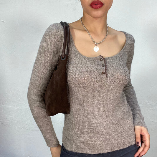 Vintage 90's Gilmore Girls Grey Knit Longsleeve with Button Details (S)