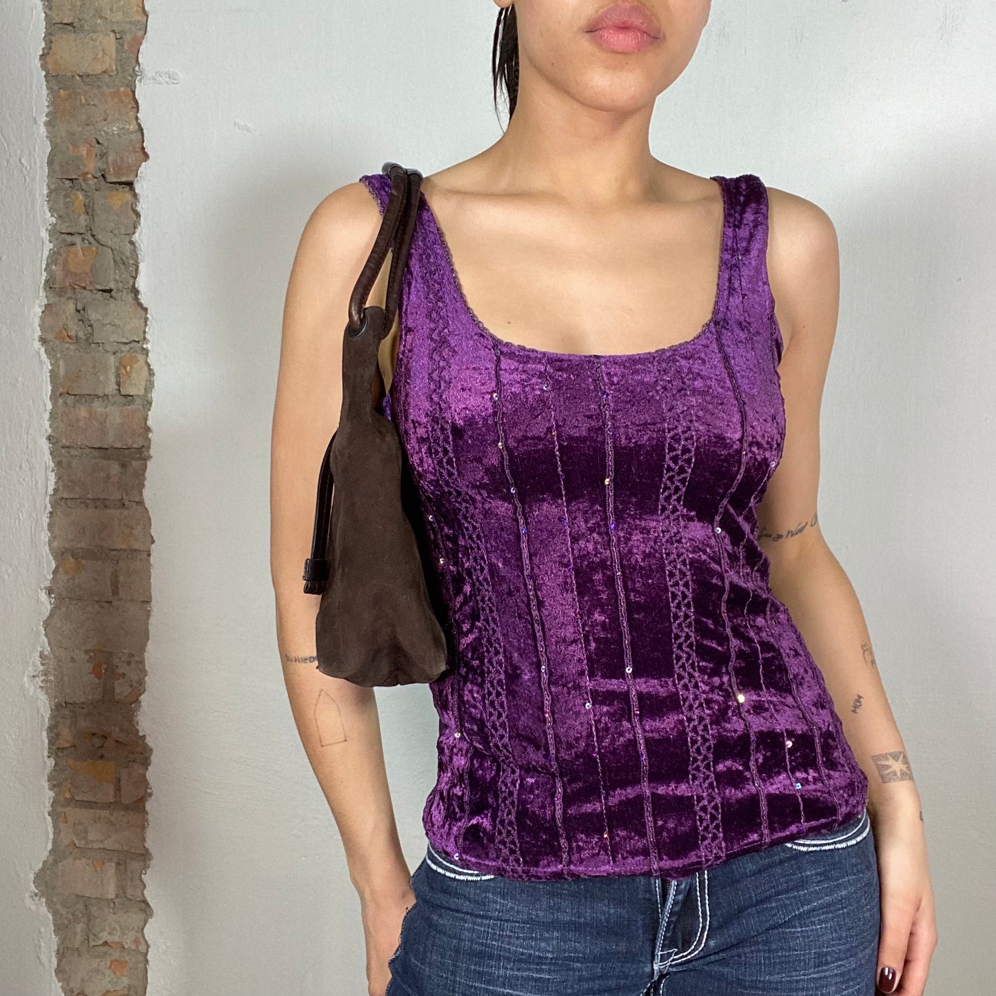 Vintage 2000's Indie Purple Velvet Tank To with Sequins Details (S)